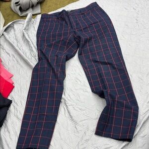 Banana Republic Navy and Red Checkered Pants